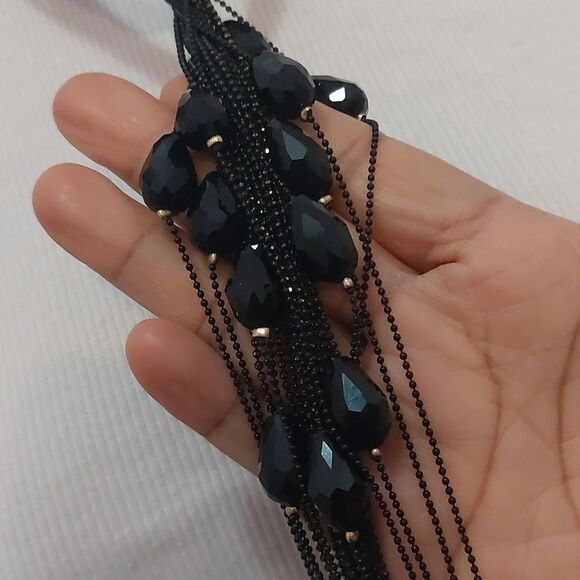 Glass Beads Accent Tasseled Y Drop Necklace 7 Strands Woven Cord Statement - Picture 4 of 6